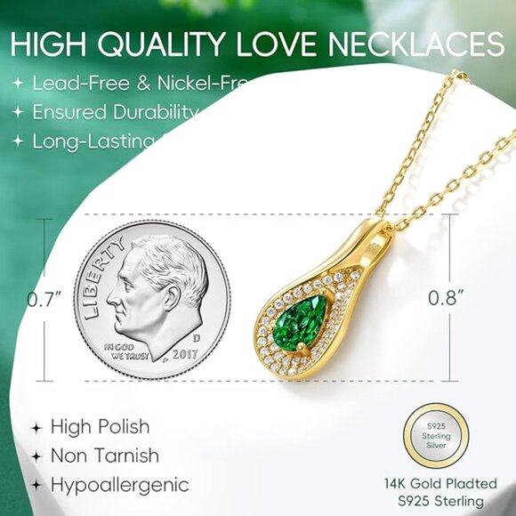 LEONIDS 14K Gold Necklace 1CT Pear Lab-Grown Emerald Teardrop NWT - Picture 6 of 7